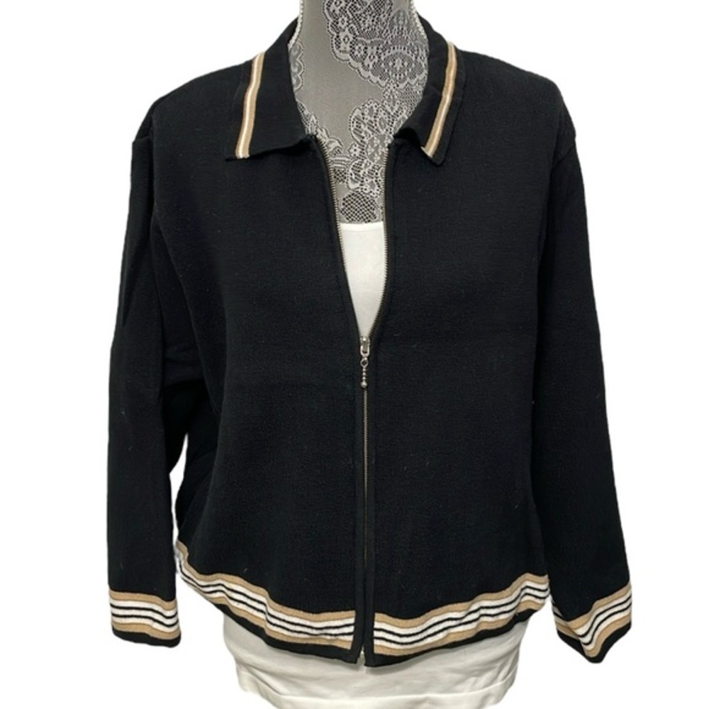 Liz Claiborne Lizwear Size Large Petite black‎ cotton zip front cardigan sweater